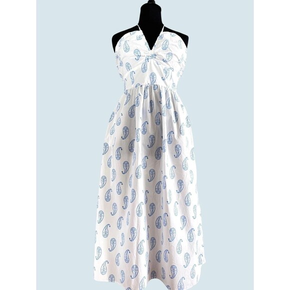 NWOT Universal Thread White Halter Dress Blue Paisley Print Summer Maxi - Picture 3 of 6